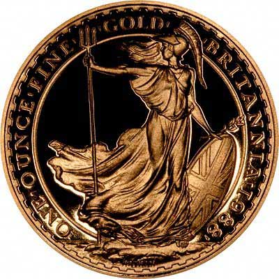 Reverse of 1988 Britannia One Ounce £100 Gold Proof