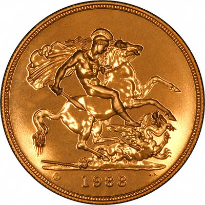 Reverse of 1988 'Brilliant Uncirculated' Five Pounds Gold Coin