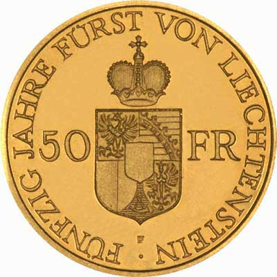 Reverse of 1988 Liechtenstein 50 Francs