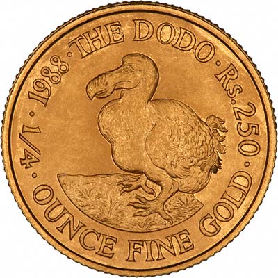 Dodo on Reverse of 1988 Mauritian Gold Proof 250 Rupees