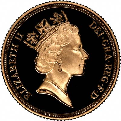 Obverse of 1988 Gold Proof Sovereign