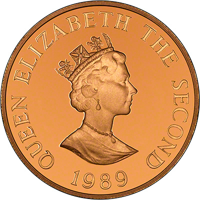 Obverse of 1989 Alderney Royal Visit Gold Proof £2 