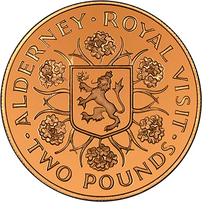 Reverse of 1989 Alderney Royal Visit Gold Proof £2 