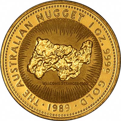Reverse of 1989 Australian One Ounce Gold Kangaroo Nugget Coin