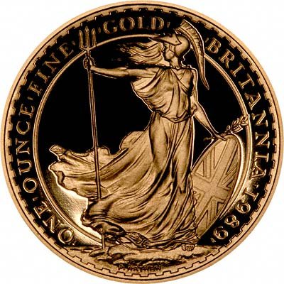 Reverse of 1989 One Ounce Proof Britannia - One Hundred Pounds