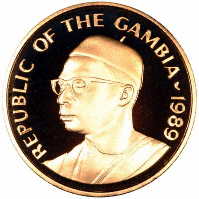 Obverse of 1989 Gambia 1,000 Dalassis