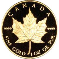 Reverse of 1989 Proof Canadian Half Ounce Gold Maple Leaf - 20 Dollars