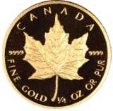 Reverse of 1989 Proof Canadian Quarter Ounce Gold Maple Leaf - 10 Dollars