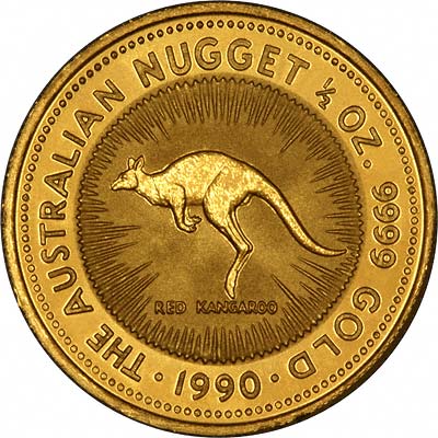 Reverse of 1990 Australian Half Ounce Gold Kangaroo Nugget Coin