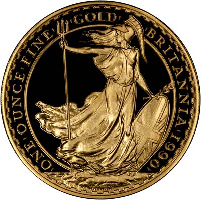Obverse of 1990 Proof One Ounce Gold Britannia