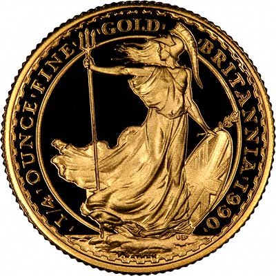 Reverse of 1990 £25 Quarter Ounce Gold Britannia Proof