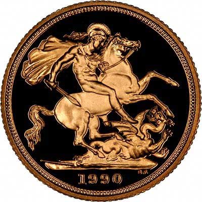 Reverse of 1990 Gold Proof Sovereign