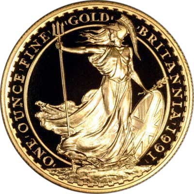Reverse of 1991 One Ounce Gold Proof Britannia