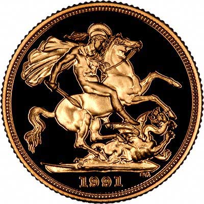 Obverse of 1991 Gold Proof Sovereign