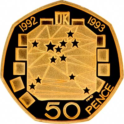 Reverse of 1992 - 1993 EU Gold Proof Fifty Pence