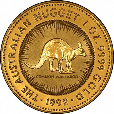 Reverse of 1992 Australian Half Ounce Gold Kangaroo Nugget Coin