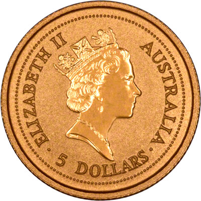 Obverse of 1992 Australian Twentieth Ounce Gold Kangaroo Nugget Coin