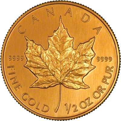 Reverse of 1992 Canadian Half Ounce Gold Maple Leaf