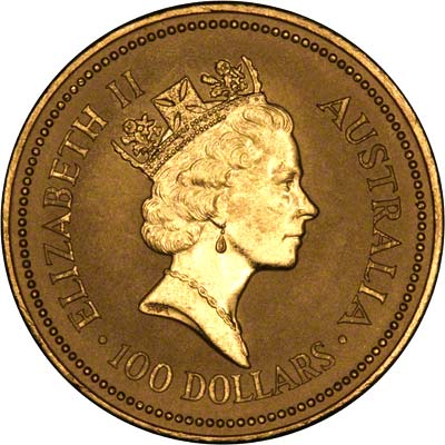 Obverse of 1993 Australian One Ounce Gold Kangaroo Nugget Coin