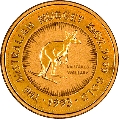 Reverse of 1993 Australian Twentieth Ounce Gold Kangaroo Nugget Coin
