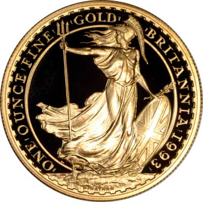 Reverse of 1993 One Ounce Gold Proof Britannia