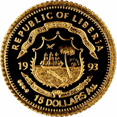 Obverse of 1993 Liberia Gold 15 Dollars