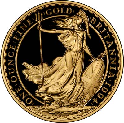 Reverse of 1994 Proof One Ounce Gold Britannia