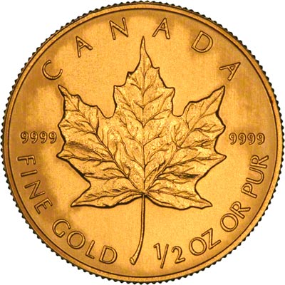 Reverse of 1994 Canadian Half Ounce Gold Maple Leaf