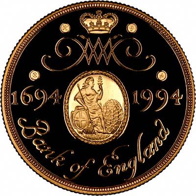 Reverse of 1994 Gold Two Pound Bank of England Coin