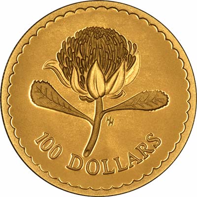 Waratah Flower on Reverse of 1995 Australian $100 Gold Proof Coin