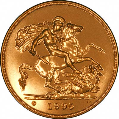 Reverse of 1995 'Brilliant Uncirulated' Five Pounds Gold Coin