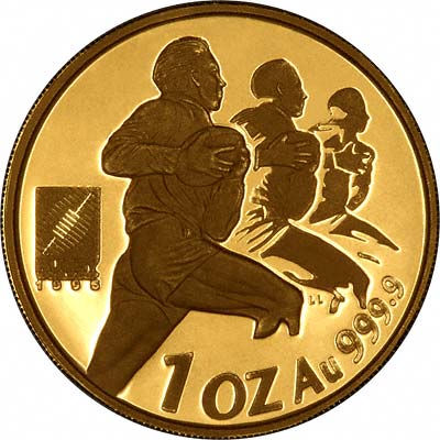 Rugby Players on Obverse of 1995 Proof Protea One Ounce Coin