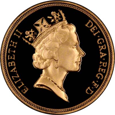 Obverse of 1995 Gold Proof Sovereign