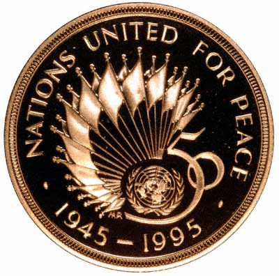 Reverse of 1995 United Nations Gold Proof Two Pounds
