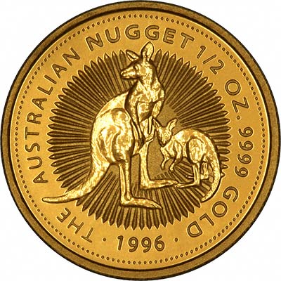Reverse of 1996 Australian Half Ounce Gold Kangaroo Nugget Coin