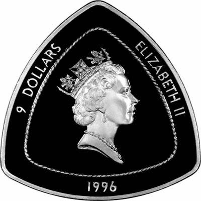 Obverse of 1996 Bermuda Silver Proof $9 Triangular Coin