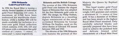 1996 Tenth Ounce Proof Britannia Certificate