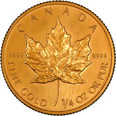 Reverse of 1996 Canadian Quarter Ounce Gold Maple Leaf
