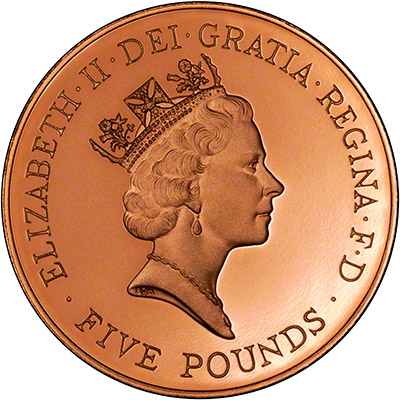 Obverse of the 1996 Proof Five Pounds Gold Coin