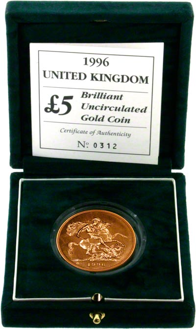 1996 Brilliant Uncirculated Five Pound Gold Coin in Presentation Box
