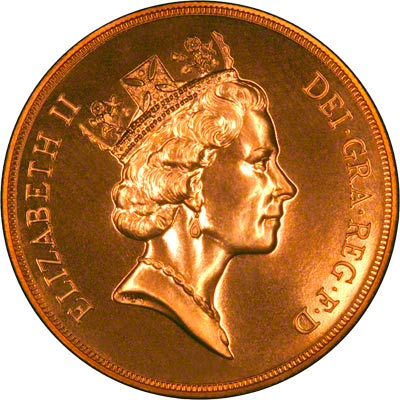 Obverse of 1996 'Brilliant Uncirulated' Five Pounds Gold Coin