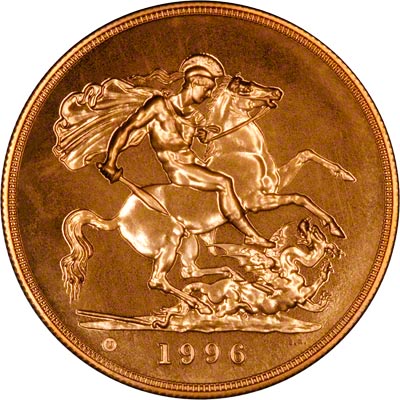 Reverse of 1996 'Brilliant Uncirulated' Five Pounds Gold Coin
