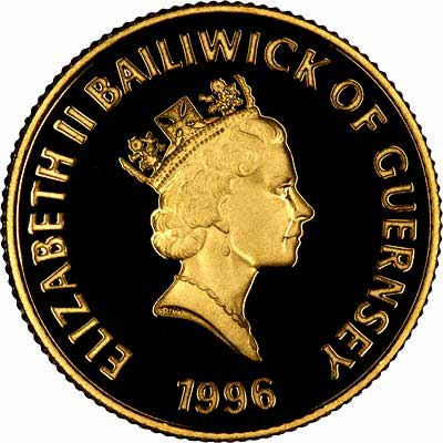 Obverse of 1996 Queen's 70th Birthday Gold Proof Twenty Five Pound Coin