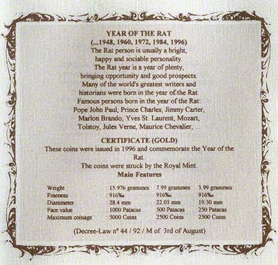 1996 Macau certificate