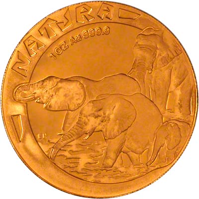 Reverse of 1996 Proof Natura One Ounce Coin - Elephant