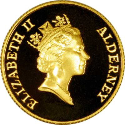 Obverse of 1997 Alderney Golden Wedding Gold £25 Proof