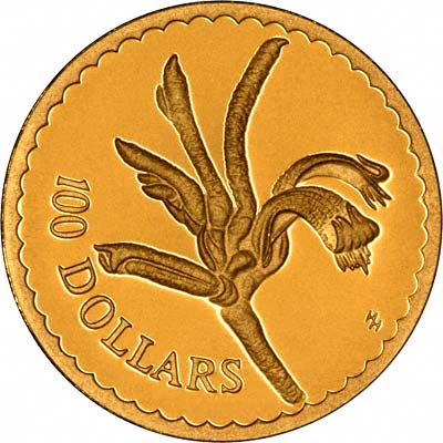Mangles' Kangaroo Paw Flower on Reverse of 1997 Australian $100 Gold Proof Coin