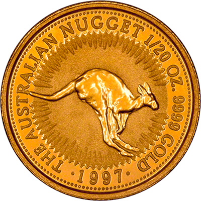 Reverse of 1997 Australian Twentieth Ounce Gold Kangaroo Nugget Coin