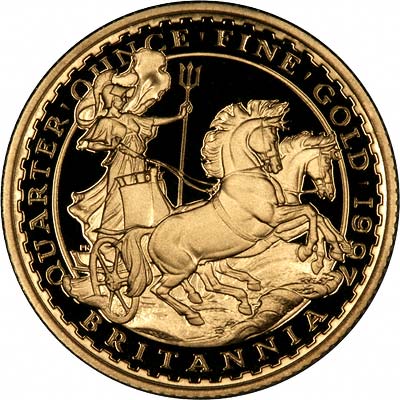 Reverse of 1997 £25 Quarter Ounce Gold Britannia Proof