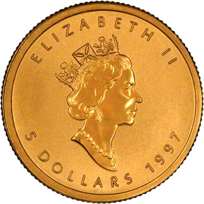 Obverse of 1997 Canadian Tenth Ounce Gold Maple Leaf